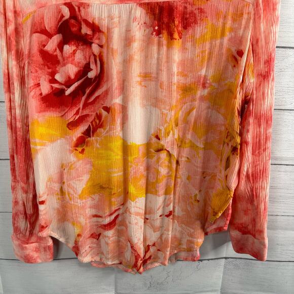 Fig & Flower Anthropologie Womens size Small Boho Coral Crinkle Floral Top - Picture 8 of 10